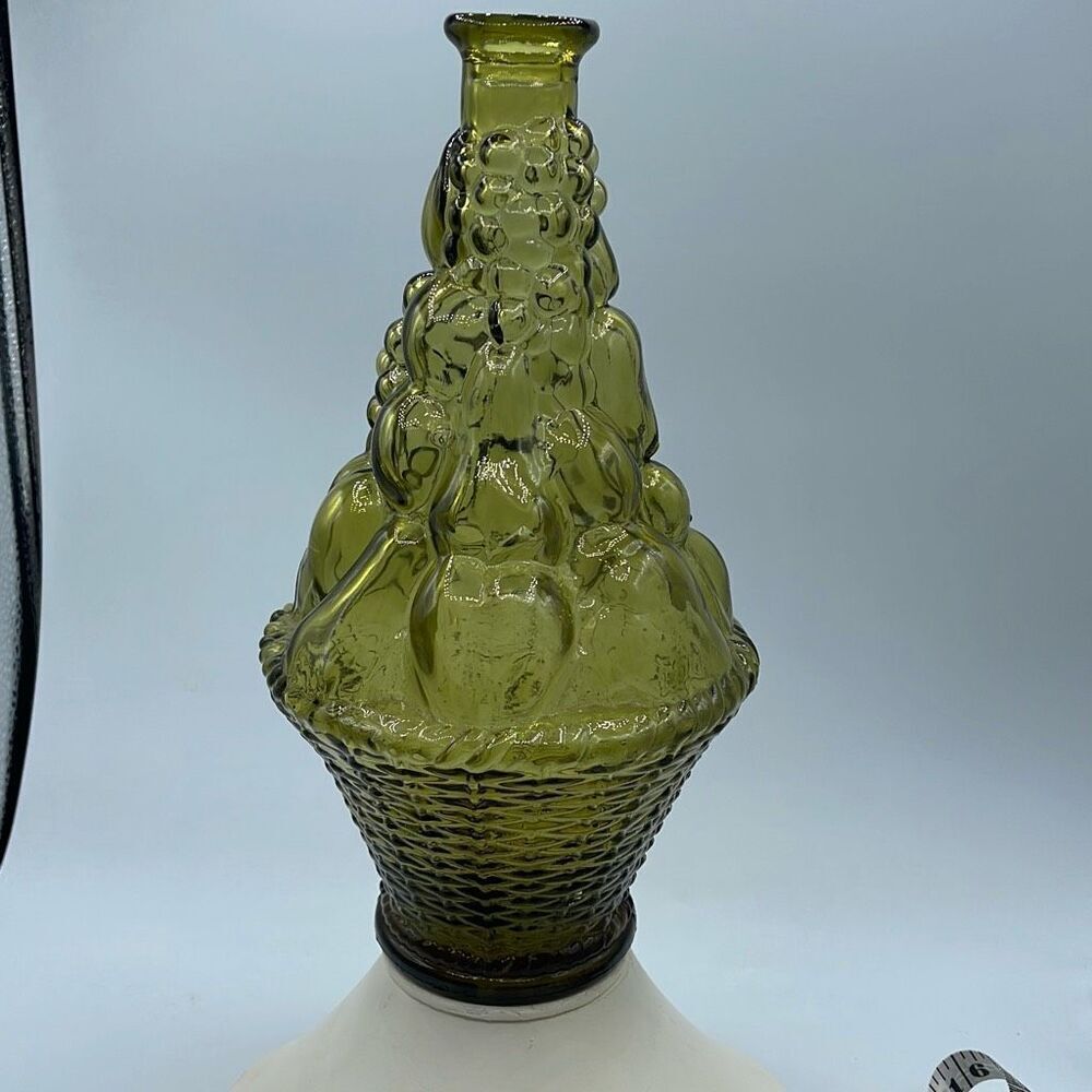 Vintage Empoli Italian art glass green fruit basket genie bottle decanter.
